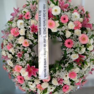 Coroa de Flores Européia Tons Rosa e Branco(Tam:1,60)
