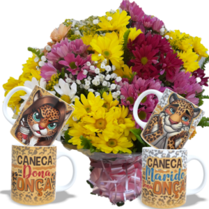 Buquê com Flores Campestres+2 Canecas Dona Onça