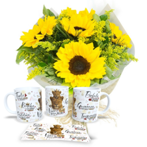 Mini Buque com 5 Girassóis+1Caneca Mães