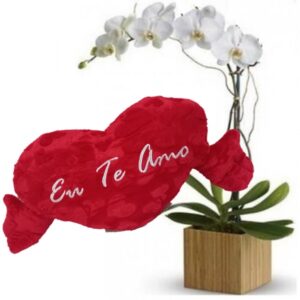 Orquídea Branca+Coração Grande "Eu Te Amo" 62x34