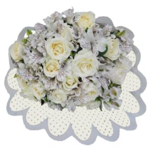 Buquê com 12 Rosas Brancas e Astromélias Brancas
