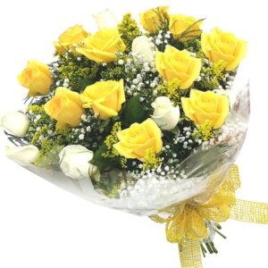 Buquê com 12 Rosas Brancas e Amarelas