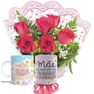 Mini buque 6 Rosas Vermelhas+1Caneca "Mãe Rainha"