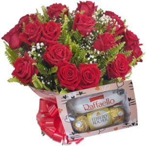 BUQUE 12 ROSAS VERMELHAS+CHOCOLATE 6UN